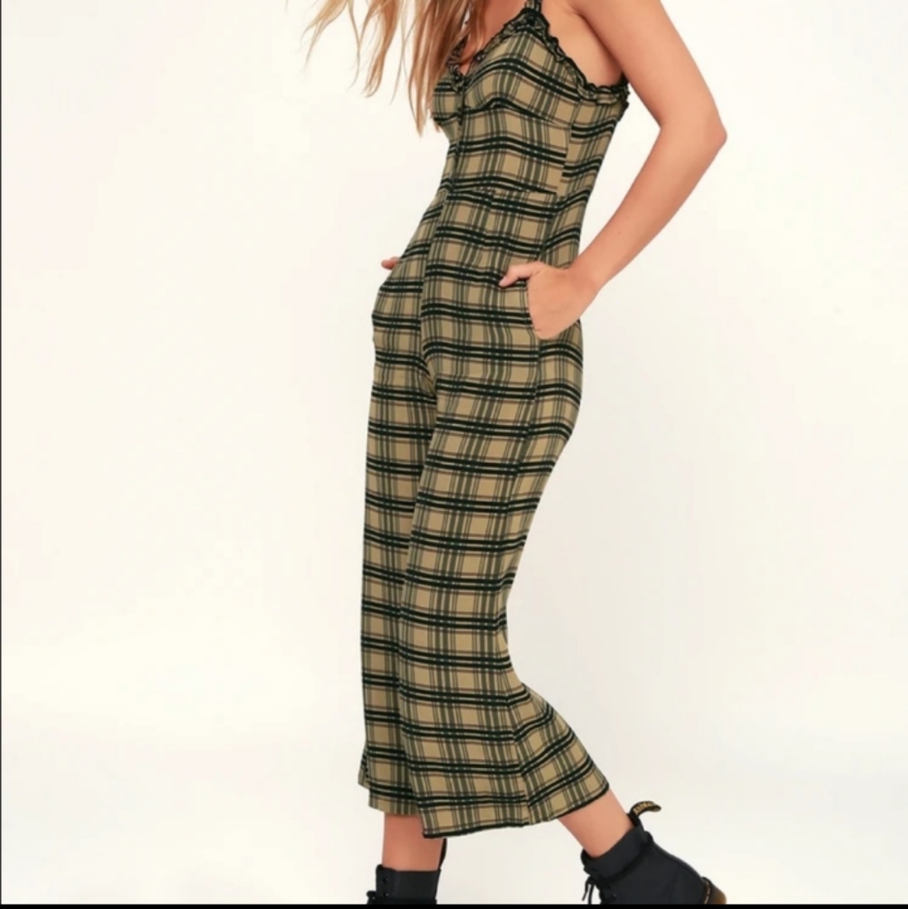 Faithfull the Brand Cancun Olive Plaid jumpsuit